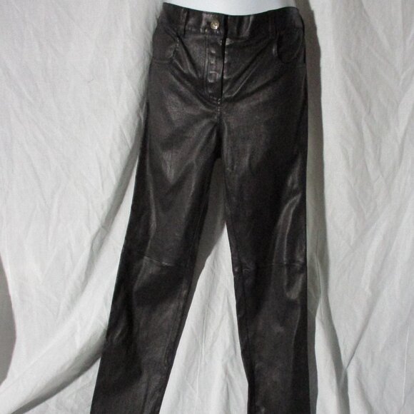 NEW NWT GIVENCHY ITALY LAMBSKIN LEATHER Trouser Legging Pant 42 BLACK Zip - Picture 1 of 7